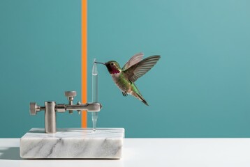 Fototapeta premium Hummingbird Balance in a Surreal Laboratory Still Life