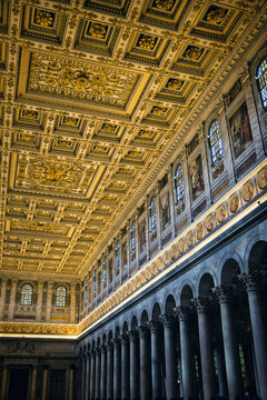 View Of Fragment Of Gilded Coffered Ceiling