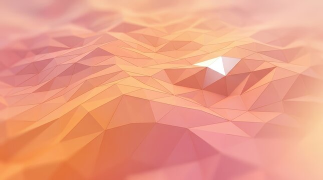 Peach and orange low poly geometric landscape featuring soft lighting and a faceted 3D terrain surface