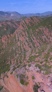 Aerial drone view of the area surrounding Herce Castle and Hermitage. Arnedo region. Eastern Rioja or Lower Rioja. Autonomous Community of La Rioja. Spain. Europe