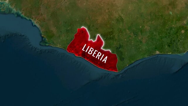 Liberia map animation showing the country border with waving national flag