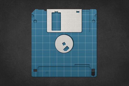 Retro floppy disk on dark background, vintage data storage icon