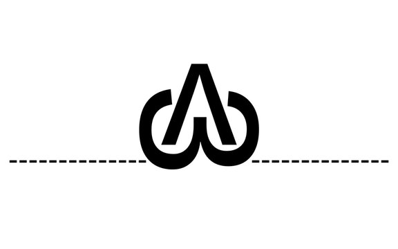 Abstract Black Letter A Symbol with Dashed Line on White Background