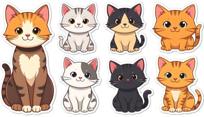 Fototapeta premium Cat toys, sticker set. Flat style stickers. White background