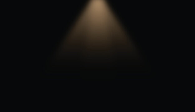 Realistic warm spotlight beam vector effect on dark black background for product showcase and stage illumination.
