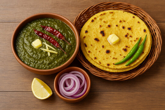 Sarson ka Saag aur Makki ki Roti stock photo 
