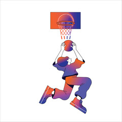Basketball player jumping to score dunk into basketball hoop vector illustration © Vectorshub