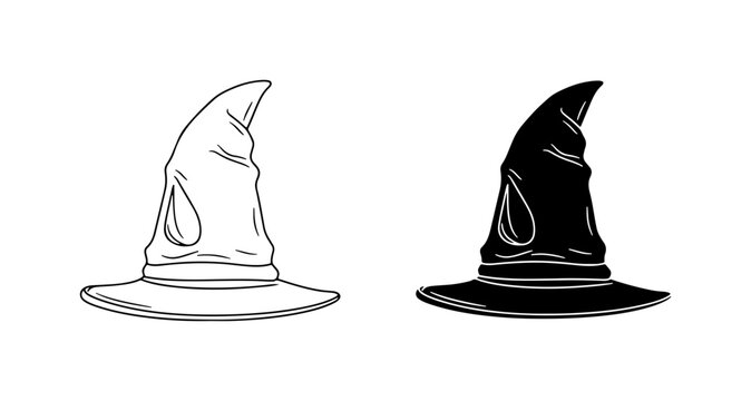 Wizard Hat Vector Icons, Magical Sorting Hat Silhouette, Fantasy Costume Elements
