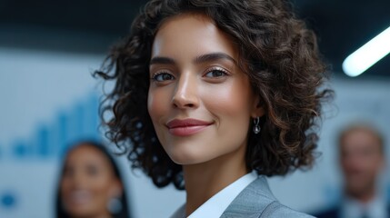 Fototapeta premium Professional businesswoman smiling in modern corporate office