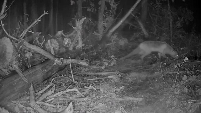 Red Fox searches for food in the fields( Vulpes vulpes), Auvergne, France.