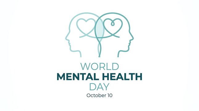 World mental health day concept with hearts inside human head silhouettes
