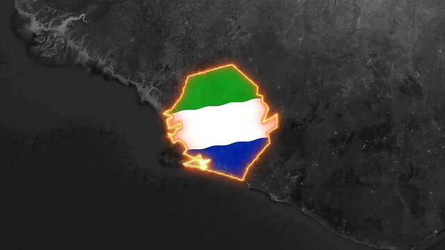 Sierra Leone map with flag and glowing border animation video 