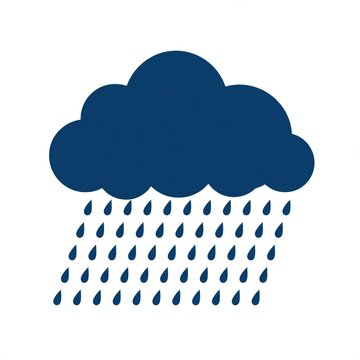 Simple Blue Cloud Raining Water Droplets Icon.