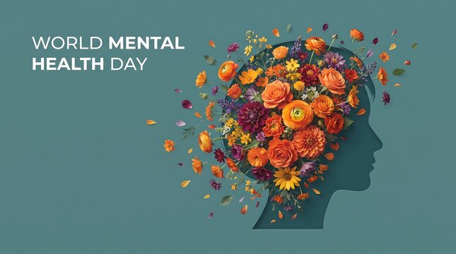 World mental health day concept with colorful particles forming a human head