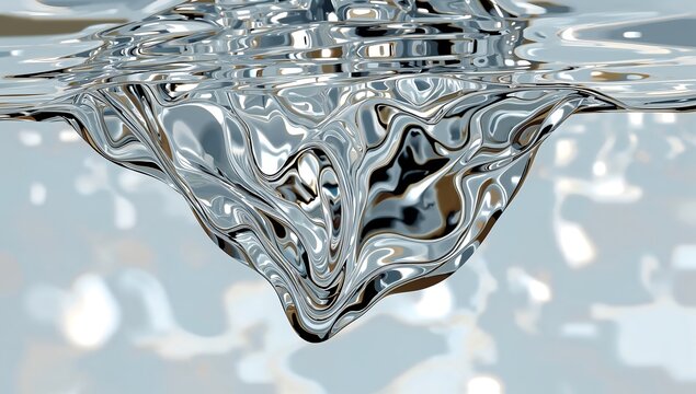 Swirling vortex of clear liquid creating a metallic reflection on the surface of the water