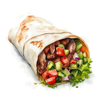 Shawarma, watercolor design element isolated on white background