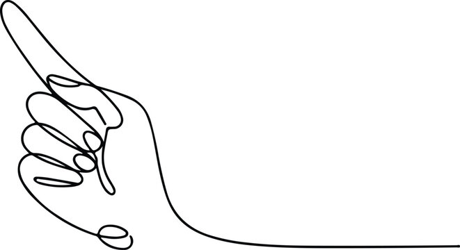 Continuous line drawing of a hand pointing up