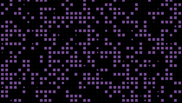 Purple pixel mosaic scattered across black