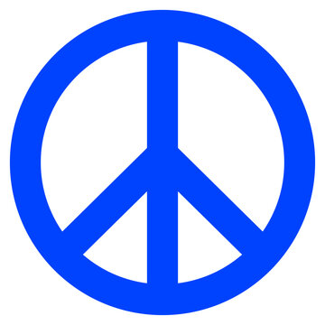 Blue circular peace symbol sticker badge, classic peace sign icon vector asset