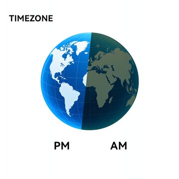 A professional minimalist illustration of Earth showing the different between am and pm timezone