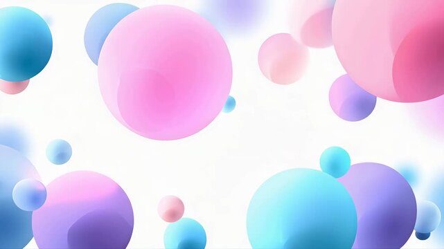 白背景にカラフルな球体が浮遊する明るい抽象3DCG背景