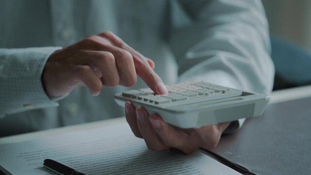 Accountant calculating numbers in office with documents for valuation accuracy