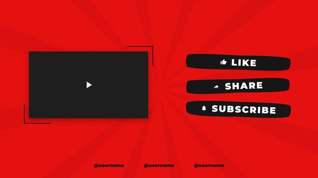 Dynamic video end screen template with engaging call-to-action buttons for 'Like,' 'Share,' and 'Subscribe,' perfect for content creators to enhance viewer interaction and channel growth
