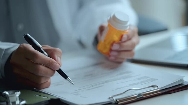 doctor organizes medical record documents at a hospital