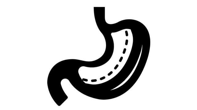 stomach lining and digestive function animation, gastric pathway visualization animated video, black gastric organ cutaway motion graphics
