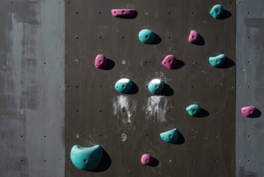 Bouldering wall with colorful climbing holds