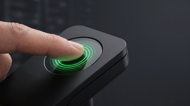 Finger pressing illuminated touch sensor on sleek black device