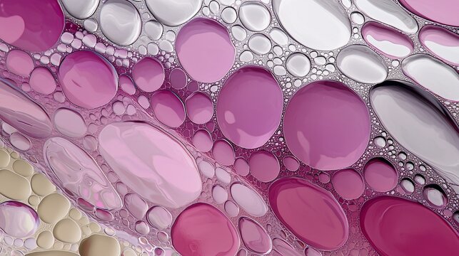 Abstract pink and beige oil bubbles texture background.