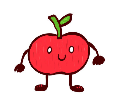 Red apple hand drawn funny character illustration,red apple cartoon