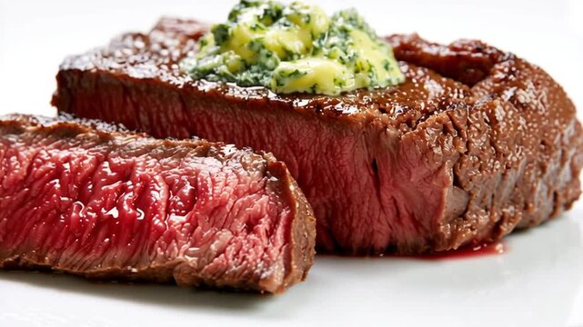 medium rare steak with herb butter