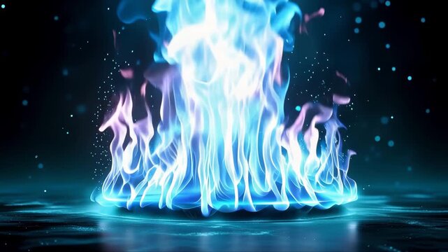 青白い炎が激しく燃え上がる幻想的なエネルギー背景