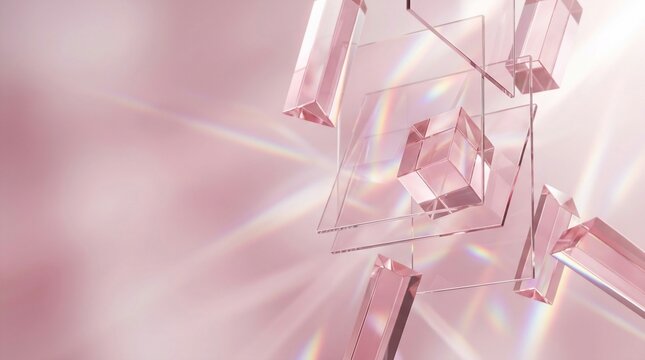 Geometric crystal shapes and light refractions abstract background