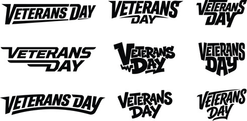 Obraz premium Bold Veterans Day vector typography collection with sharp dynamic text and modern black lettering