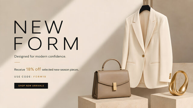 Modern Luxury Fashion Website Banner Featuring Designer Apparel and Premium Seasonal Collection