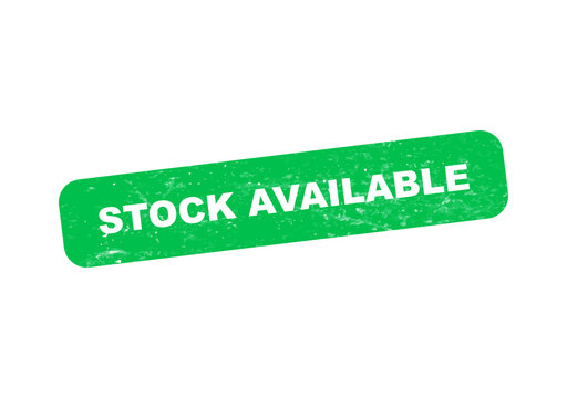 Green stock available badge with red border isolated on transparent background