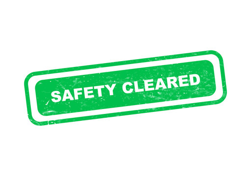 Green safety cleared stamp with white text isolated on transparent background