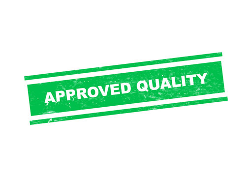 Green approved quality badge with white text isolated on transparent background