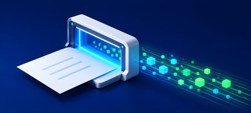 Modern Digital Document Scanner Processing Data Cubes Concept