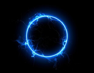 Obraz premium A vibrant, glowing blue energy circle against a stark black background