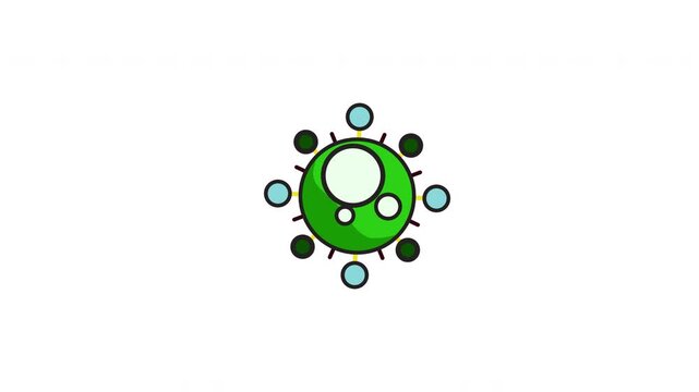 Green circular cell icon virus cartoon graphic illustration for science websites, educational materials, medical presentations, biology textbooks, and healthrelated designs.