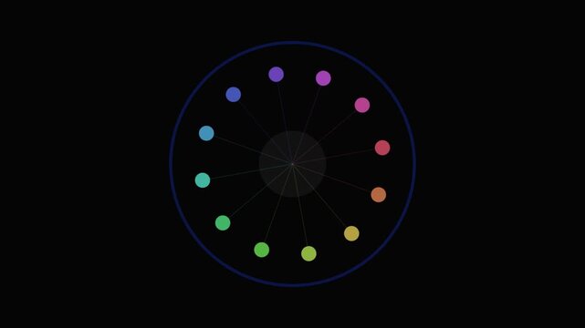 Six colorful loading icons spinning on black background