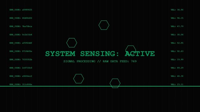 Futuristic digital interface with active system sensing text