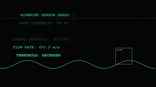 Digital retro terminal displaying green sensor scanning data