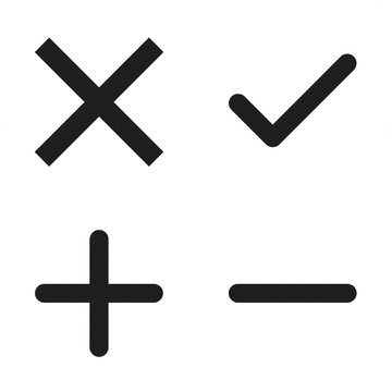 Set of four basic mathematical and logic symbols in black outline on white background.