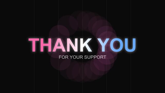 Neon thank you for your support glowing text on dark background