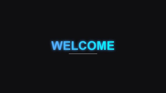 Multiple welcome neon text signs glowing on black background